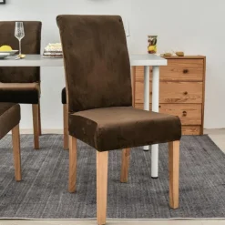 Stretch Dining Chair Cover Green Chair Seat Slipcover Velvet Elastic For Dining Party Hotel Wedding Soft Washable