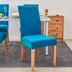 Stretch Dining Chair Cover Green Chair Seat Slipcover Velvet Elastic For Dining Party Hotel Wedding Soft Washable