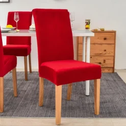 Stretch Dining Chair Cover Green Chair Seat Slipcover Velvet Elastic For Dining Party Hotel Wedding Soft Washable