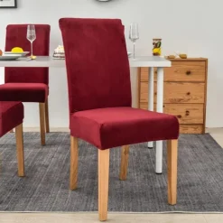 Stretch Dining Chair Cover Green Chair Seat Slipcover Velvet Elastic For Dining Party Hotel Wedding Soft Washable