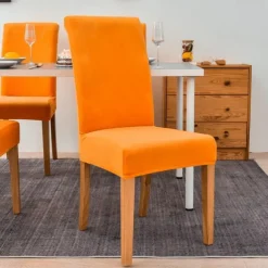 Stretch Dining Chair Cover Green Chair Seat Slipcover Velvet Elastic For Dining Party Hotel Wedding Soft Washable