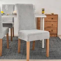 Stretch Dining Chair Cover Green Chair Seat Slipcover Velvet Elastic For Dining Party Hotel Wedding Soft Washable