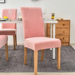 Stretch Dining Chair Cover Green Chair Seat Slipcover Velvet Elastic For Dining Party Hotel Wedding Soft Washable