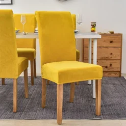 Stretch Dining Chair Cover Green Chair Seat Slipcover Velvet Elastic For Dining Party Hotel Wedding Soft Washable