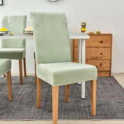 Stretch Dining Chair Cover Green Chair Seat Slipcover Velvet Elastic For Dining Party Hotel Wedding Soft Washable