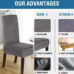 Stretch Dining Chair Cover Green Chair Seat Slipcover Velvet Elastic For Dining Party Hotel Wedding Soft Washable