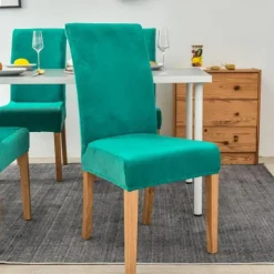 Stretch Dining Chair Cover Green Chair Seat Slipcover Velvet Elastic For Dining Party Hotel Wedding Soft Washable
