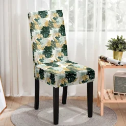 Stretch Leaves Dining Chair Cover Soft Chair Seat Slipcover Durable Washable Furniture Protector For Dining Room Party