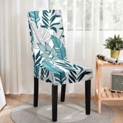 Stretch Leaves Dining Chair Cover Soft Chair Seat Slipcover Durable Washable Furniture Protector For Dining Room Party
