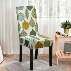 Stretch Leaves Dining Chair Cover Soft Chair Seat Slipcover Durable Washable Furniture Protector For Dining Room Party