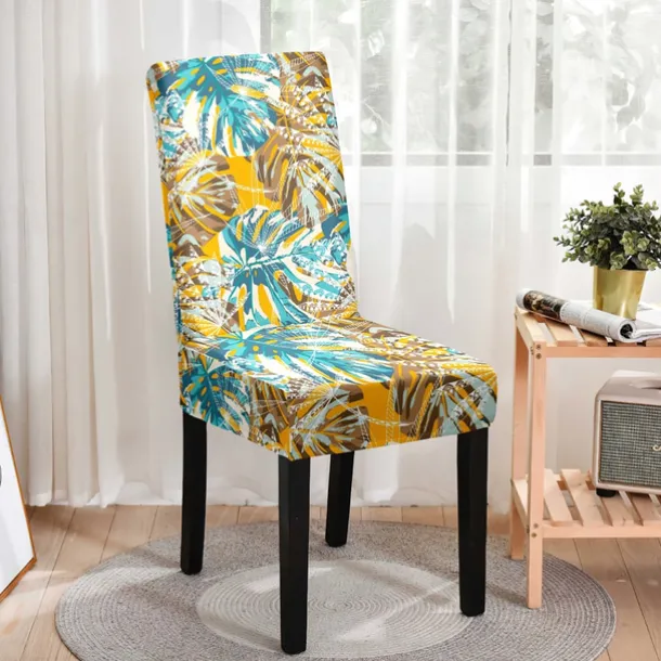 Stretch Leaves Dining Chair Cover Soft Chair Seat Slipcover Durable Washable Furniture Protector For Dining Room Party