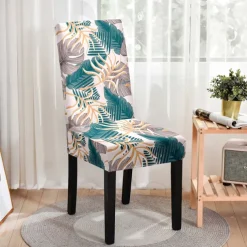 Stretch Leaves Dining Chair Cover Soft Chair Seat Slipcover Durable Washable Furniture Protector For Dining Room Party