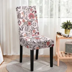 Stretch Leaves Dining Chair Cover Soft Chair Seat Slipcover Durable Washable Furniture Protector For Dining Room Party