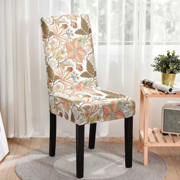 Stretch Leaves Dining Chair Cover Soft Chair Seat Slipcover Durable Washable Furniture Protector For Dining Room Party