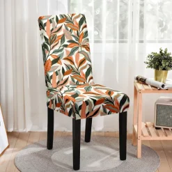 Stretch Leaves Dining Chair Cover Soft Chair Seat Slipcover Durable Washable Furniture Protector For Dining Room Party
