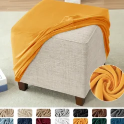 Stretch Ottoman Cover Burgundy Velvet Square Ottoman Slipcovers Rectangular Foldable Storage Stool Cover Bench Cover Furniture Protector Soft Slipcover with Elastic Bottom