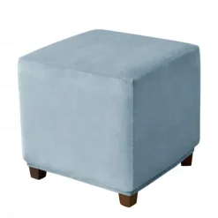 Stretch Ottoman Cover Burgundy Velvet Square Ottoman Slipcovers Rectangular Foldable Storage Stool Cover Bench Cover Furniture Protector Soft Slipcover with Elastic Bottom