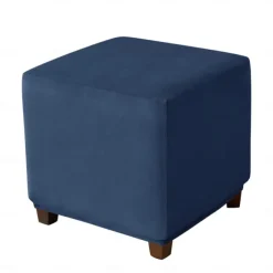 Stretch Ottoman Cover Burgundy Velvet Square Ottoman Slipcovers Rectangular Foldable Storage Stool Cover Bench Cover Furniture Protector Soft Slipcover with Elastic Bottom