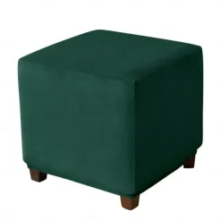 Stretch Ottoman Cover Burgundy Velvet Square Ottoman Slipcovers Rectangular Foldable Storage Stool Cover Bench Cover Furniture Protector Soft Slipcover with Elastic Bottom