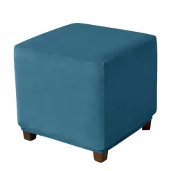 Stretch Ottoman Cover Burgundy Velvet Square Ottoman Slipcovers Rectangular Foldable Storage Stool Cover Bench Cover Furniture Protector Soft Slipcover with Elastic Bottom