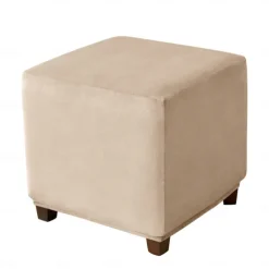 Stretch Ottoman Cover Burgundy Velvet Square Ottoman Slipcovers Rectangular Foldable Storage Stool Cover Bench Cover Furniture Protector Soft Slipcover with Elastic Bottom