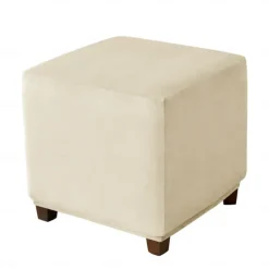 Stretch Ottoman Cover Burgundy Velvet Square Ottoman Slipcovers Rectangular Foldable Storage Stool Cover Bench Cover Furniture Protector Soft Slipcover with Elastic Bottom
