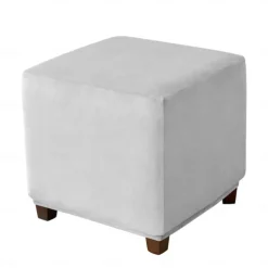 Stretch Ottoman Cover Burgundy Velvet Square Ottoman Slipcovers Rectangular Foldable Storage Stool Cover Bench Cover Furniture Protector Soft Slipcover with Elastic Bottom