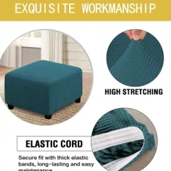 Stretch Ottoman Cover Square Ottoman Slipcovers Furniture Protector Folding Storage Stool Furniture Protector Soft Slipcover with Elastic Bottom