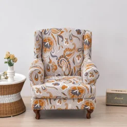 Stretch Printed Wingback Chair Cover Durable and Elastic Slipcover with Stylish Print Design Perfect for Protecting and Refreshing Your Wingback Chair Ideal for Home Decor