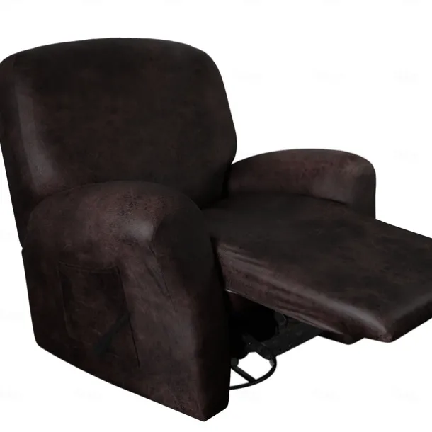 Stretch Recliner Cover Burgundy Recliner Covers Arm Chair Slipcover Like Leather Washable Couch Cover Pocket Protector for Pet, Dogs(1 Backest Cover,1 Seat Cover,2 Armrest Cover)