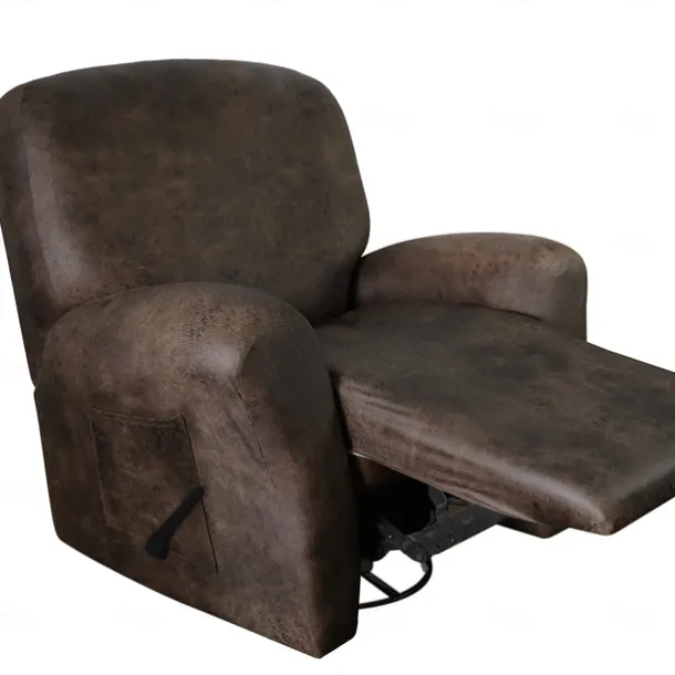 Stretch Recliner Cover Burgundy Recliner Covers Arm Chair Slipcover Like Leather Washable Couch Cover Pocket Protector for Pet, Dogs(1 Backest Cover,1 Seat Cover,2 Armrest Cover)