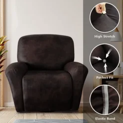 Stretch Recliner Cover Burgundy Recliner Covers Arm Chair Slipcover Like Leather Washable Couch Cover Pocket Protector for Pet, Dogs(1 Backest Cover,1 Seat Cover,2 Armrest Cover)