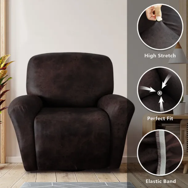 Stretch Recliner Cover Burgundy Recliner Covers Arm Chair Slipcover Like Leather Washable Couch Cover Pocket Protector for Pet, Dogs(1 Backest Cover,1 Seat Cover,2 Armrest Cover)