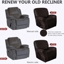 Stretch Recliner Cover Burgundy Recliner Covers Arm Chair Slipcover Like Leather Washable Couch Cover Pocket Protector for Pet, Dogs(1 Backest Cover,1 Seat Cover,2 Armrest Cover)