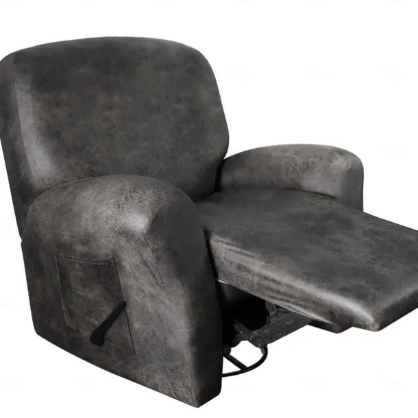 Stretch Recliner Cover Burgundy Recliner Covers Arm Chair Slipcover Like Leather Washable Couch Cover Pocket Protector for Pet, Dogs(1 Backest Cover,1 Seat Cover,2 Armrest Cover)