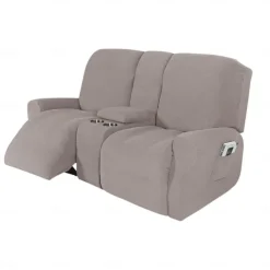 Stretch Recliner Covers Burgundy Loveseat with Middle Console Slipcover Recliner Loveseat Sofa Cover with Side Pocket(3 Armrest Cover,3 Backrest,2 Seat Cover)