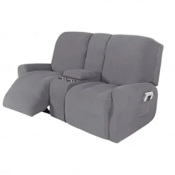 Stretch Recliner Covers Burgundy Loveseat with Middle Console Slipcover Recliner Loveseat Sofa Cover with Side Pocket(3 Armrest Cover,3 Backrest,2 Seat Cover)