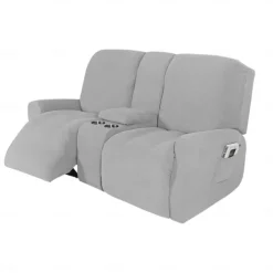 Stretch Recliner Covers Burgundy Loveseat with Middle Console Slipcover Recliner Loveseat Sofa Cover with Side Pocket(3 Armrest Cover,3 Backrest,2 Seat Cover)