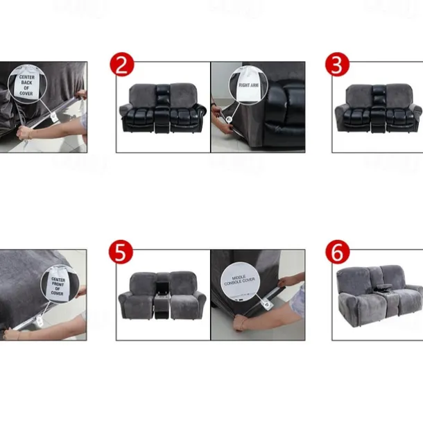 Stretch Recliner Covers Burgundy Loveseat with Middle Console Slipcover Recliner Loveseat Sofa Cover with Side Pocket(3 Armrest Cover,3 Backrest,2 Seat Cover)