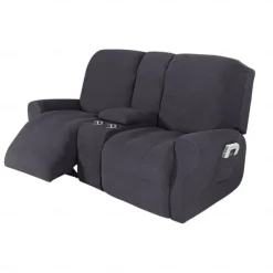 Stretch Recliner Covers Burgundy Loveseat with Middle Console Slipcover Recliner Loveseat Sofa Cover with Side Pocket(3 Armrest Cover,3 Backrest,2 Seat Cover)