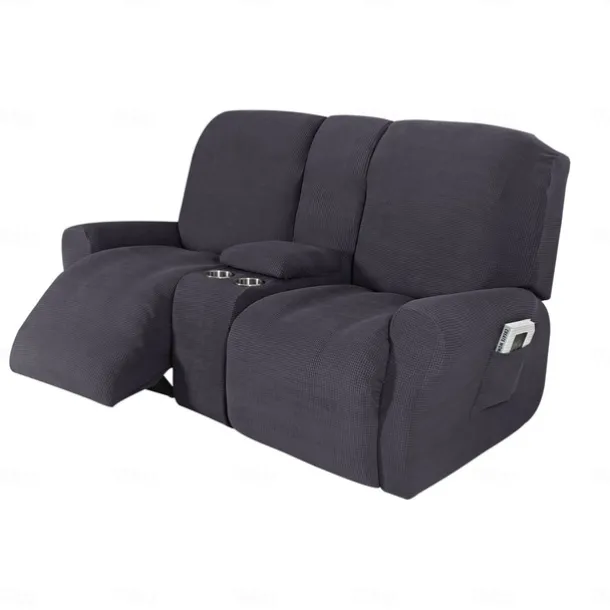 Stretch Recliner Covers Burgundy Loveseat with Middle Console Slipcover Recliner Loveseat Sofa Cover with Side Pocket(3 Armrest Cover,3 Backrest,2 Seat Cover)
