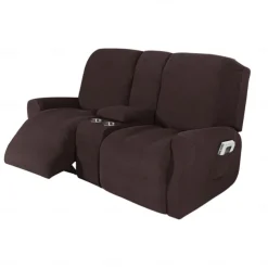Stretch Recliner Covers Burgundy Loveseat with Middle Console Slipcover Recliner Loveseat Sofa Cover with Side Pocket(3 Armrest Cover,3 Backrest,2 Seat Cover)