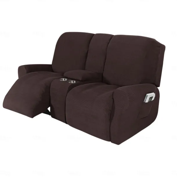 Stretch Recliner Covers Burgundy Loveseat with Middle Console Slipcover Recliner Loveseat Sofa Cover with Side Pocket(3 Armrest Cover,3 Backrest,2 Seat Cover)