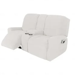 Stretch Recliner Covers Burgundy Loveseat with Middle Console Slipcover Recliner Loveseat Sofa Cover with Side Pocket(3 Armrest Cover,3 Backrest,2 Seat Cover)