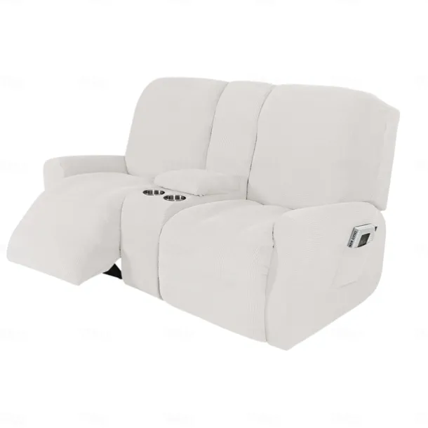 Stretch Recliner Covers Burgundy Loveseat with Middle Console Slipcover Recliner Loveseat Sofa Cover with Side Pocket(3 Armrest Cover,3 Backrest,2 Seat Cover)