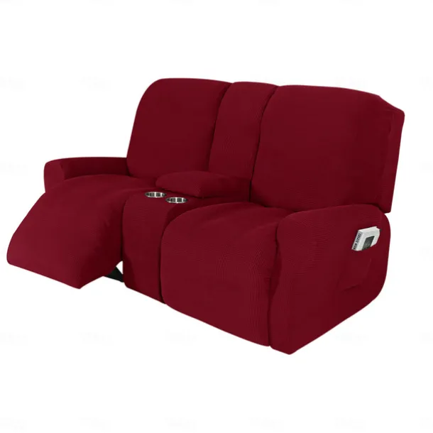 Stretch Recliner Covers Burgundy Loveseat with Middle Console Slipcover Recliner Loveseat Sofa Cover with Side Pocket(3 Armrest Cover,3 Backrest,2 Seat Cover)
