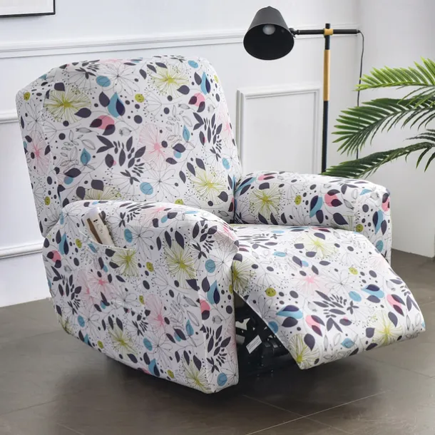 Stretch Recliner Covers Slipcover Graphic Print Anti-Slip Fitted Cover Couch Furniture Protector with Elastic Bottom(Include 1 Backrest Cover, 1 Seat Cover, 2 Armrest Cover)