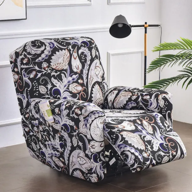 Stretch Recliner Covers Slipcover Graphic Print Anti-Slip Fitted Cover Couch Furniture Protector with Elastic Bottom(Include 1 Backrest Cover, 1 Seat Cover, 2 Armrest Cover)