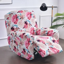 Stretch Recliner Covers Slipcover Graphic Print Anti-Slip Fitted Cover Couch Furniture Protector with Elastic Bottom(Include 1 Backrest Cover, 1 Seat Cover, 2 Armrest Cover)