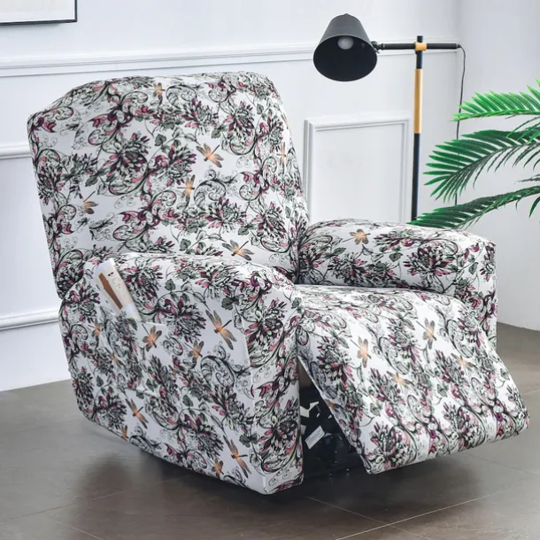 Stretch Recliner Covers Slipcover Graphic Print Anti-Slip Fitted Cover Couch Furniture Protector with Elastic Bottom(Include 1 Backrest Cover, 1 Seat Cover, 2 Armrest Cover)